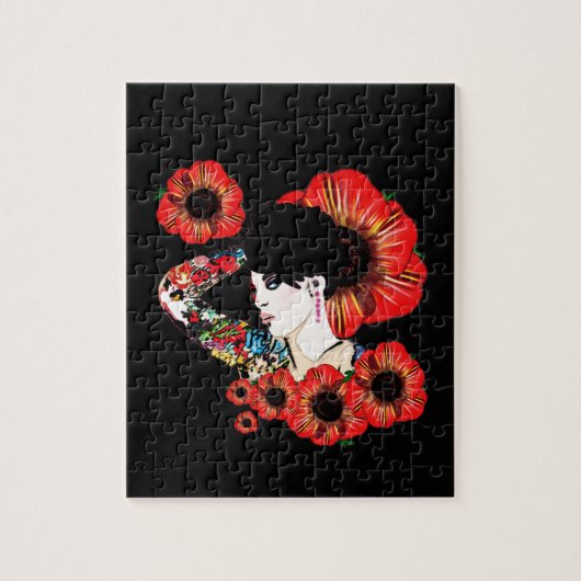 Tattoo Tintenfisch unter Mohn Blume Kunst von Leah Puzzle (Vertikal)