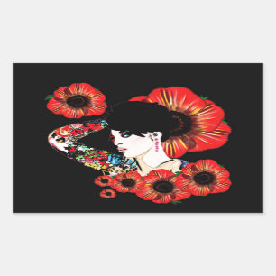 Tattoo Tintenfisch unter Mohn Blume Kunst von Leah Rechteckiger Aufkleber