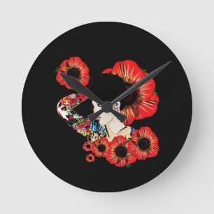 Tattoo Tintenfisch unter Mohn Blume Kunst von Leah Runde Wanduhr