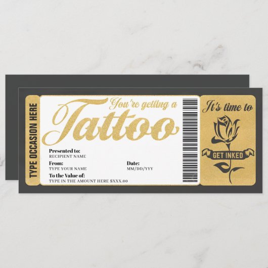 Tattoo Voucher Certificate Ticket Geschenkkarte Einladung (Vorne/Hinten)