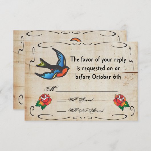 Tattoo Wedding RSVP Card (Vorne/Hinten)