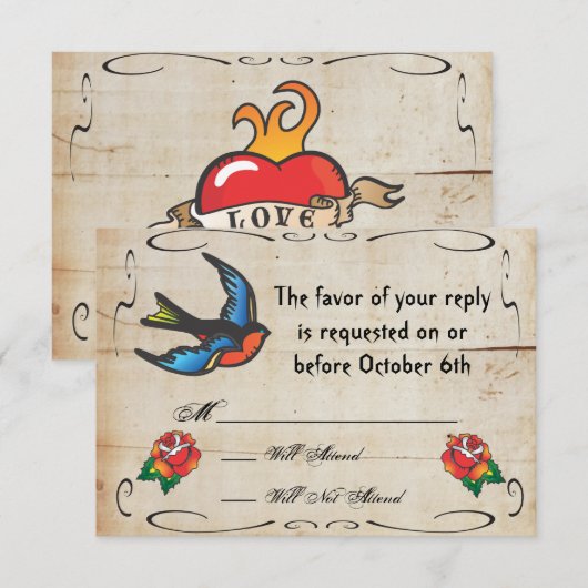 Tattoo Wedding RSVP Card Karte (Vorne/Hinten)