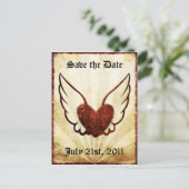 Tattoo Winged Heart Save the Date Postcard Ankündigungspostkarte (Stehend Vorderseite)