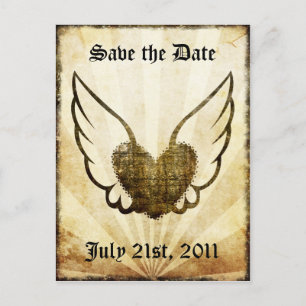 Tattoo Winged Heart Save the Date Postcard Ankündigungspostkarte