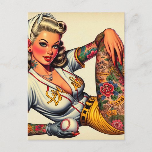Tattooed Baseball Girl Postkarte (Vorderseite)