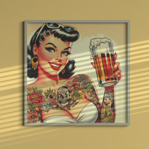 Tattooed Beer Girl Poster