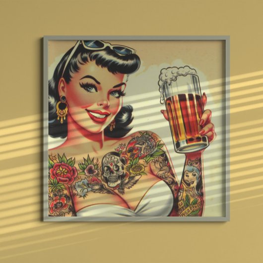 Tattooed Beer Girl Poster