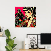 Tattooed Biker Girl Poster (Heimbüro)