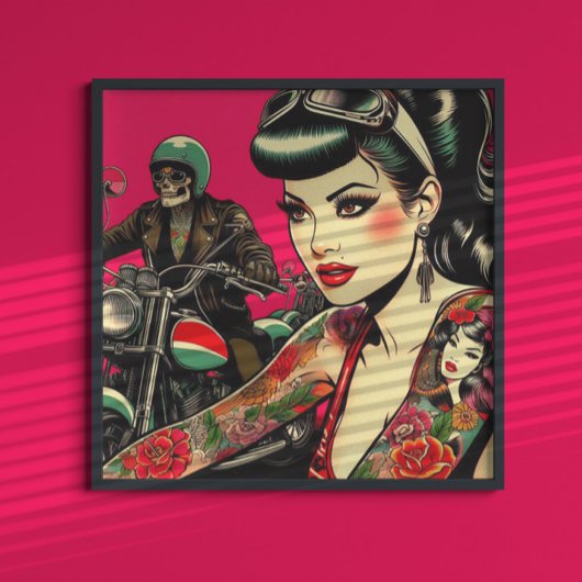Tattooed Biker Girl Poster