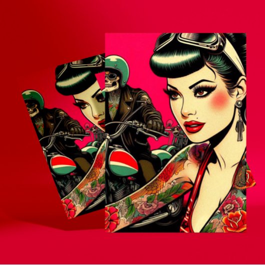 Tattooed Biker Girl Postkarte