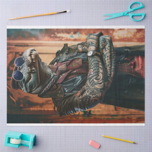 Tattooed Boss Alligator Gedreht Dekoupage Seidenpapier (Basteln)
