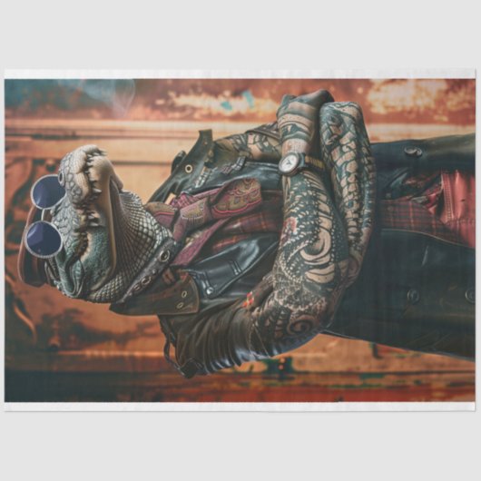 Tattooed Boss Alligator Gedreht Dekoupage Seidenpapier (Vorderseite)