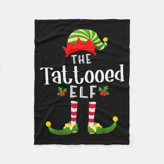 Tattooed Christmas Elf Matching Pajama X-mas Party Fleecedecke (Vorderseite)