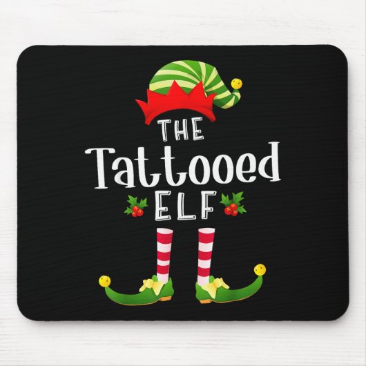 Tattooed Christmas Elf Matching Pajama X-mas Party Mousepad (Vorne)