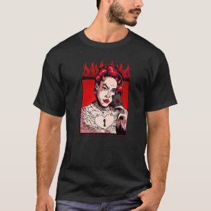 Tattooed Evil Girl Unholy Anti Christ Demonic Foll T-Shirt