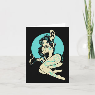 Tattooed Goth Button-up Girl Horror Ghost Moon Roc Karte