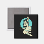 Tattooed Goth Button-up Girl Horror Ghost Moon Roc Magnet (Vorderseite/Rückseite)