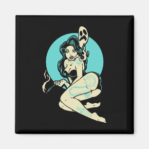 Tattooed Goth Button-up Girl Horror Ghost Moon Roc Magnet