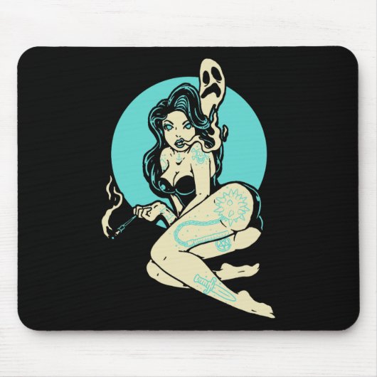 Tattooed Goth Button-up Girl Horror Ghost Moon Roc Mousepad (Vorne)