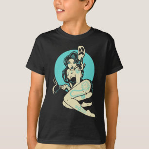 Tattooed Goth Button-up Girl Horror Ghost Moon Roc T-Shirt
