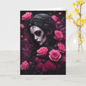 Tattooed Goth Frau Rosa und Rote Blume Valentine Karte (Gelbe Blume)