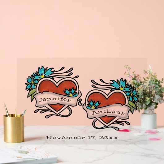 Tattooed Hearts, Tattoo Graphic Wedding Acrylschild (Hochzeit)