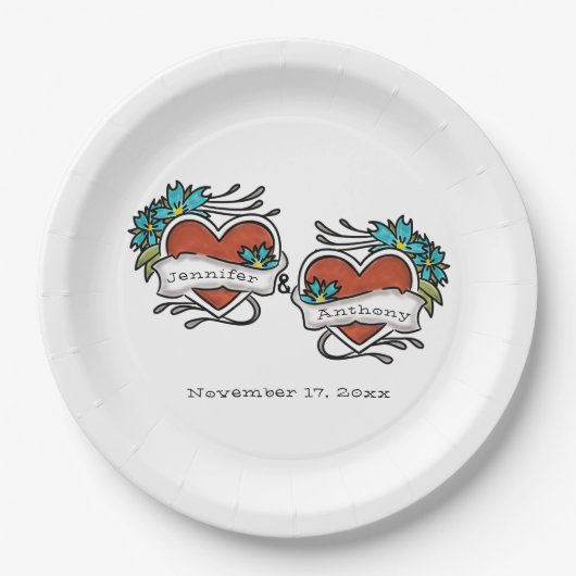 Tattooed Hearts, Tattoo Graphic Wedding Pappteller (Vorderseite)