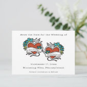 Tattooed Hearts, Tattoo Graphic Wedding Save The Date (Stehend Vorderseite)