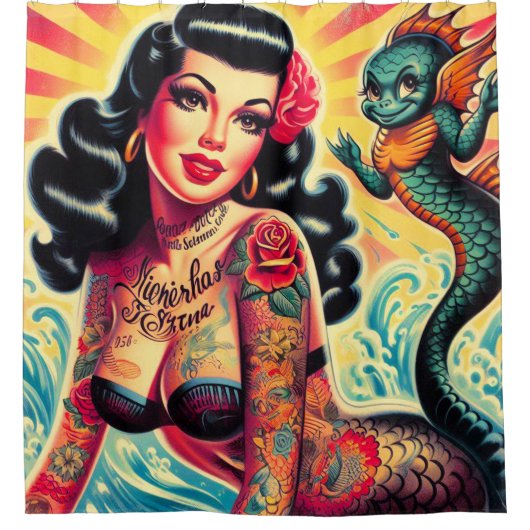 Tattooed Mermaid Button-up Duschvorhang (Vorderseite)