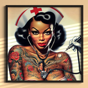 Tattooed Nurse Button-up Poster