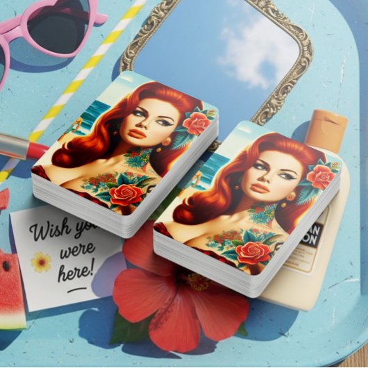Tattooed Redhead Pin-up Spielkarten