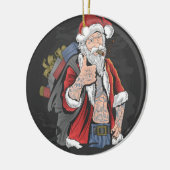 TATTOOED SANTA CLAUS GIVING THUMBS UP KERAMIK ORNAMENT (Links)