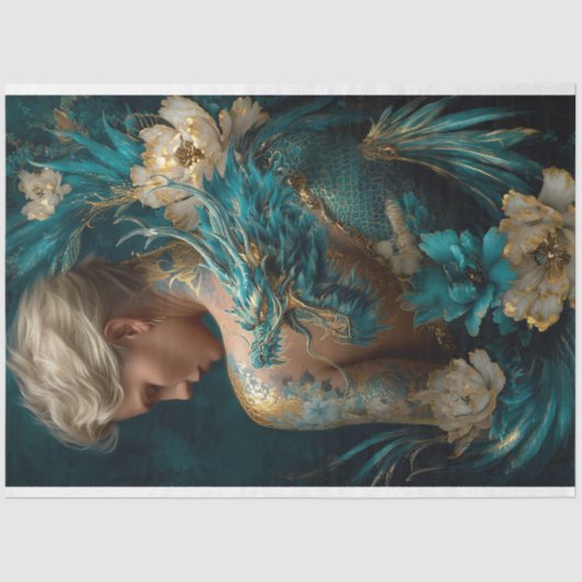 Tattooed Woman Dragon Fantasy Tissue Paper Seidenpapier (Vorderseite)