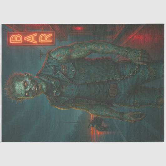 Tattooed Zombie Biker | Gothic Halloween Untot Seidenpapier (Vorderseite)