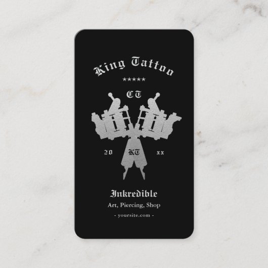 Tattooist Minimal Schwarz Silver Tattoo Artist Visitenkarte (Vorderseite)