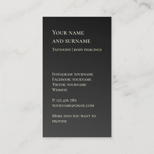 Tattooistisches Studio Business Card Visitenkarte (Rückseite)