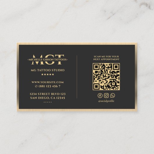 Tattoooische Imitate Tattoo Artist Gold Frame Mode Visitenkarte (Rückseite)