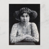 Tattooos Frauen Vintages Schwarz-Weiß-Foto Postca