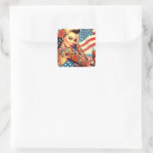 Tattooot-Amerikanerin Quadratischer Aufkleber (Tasche)