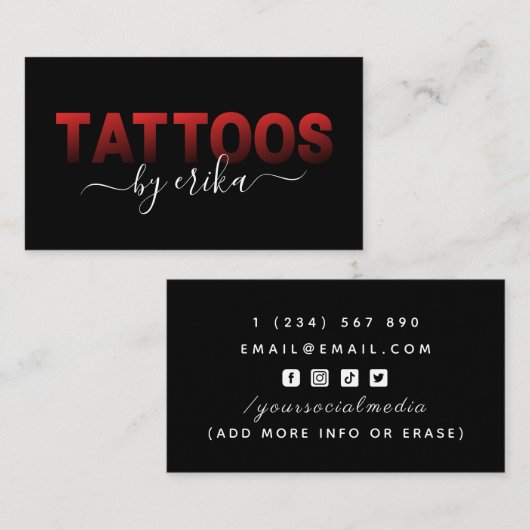 Tattoos Tattoo Artist Red Typografy Social Media Visitenkarte (Vorne/Hinten)
