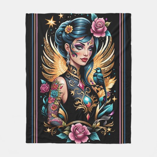 Tattoos und Rose 2 Fleecedecke (Vorderseite)