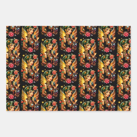 Tattoos und Rose 2 Geschenkpapier Set (Vorderseite 3)