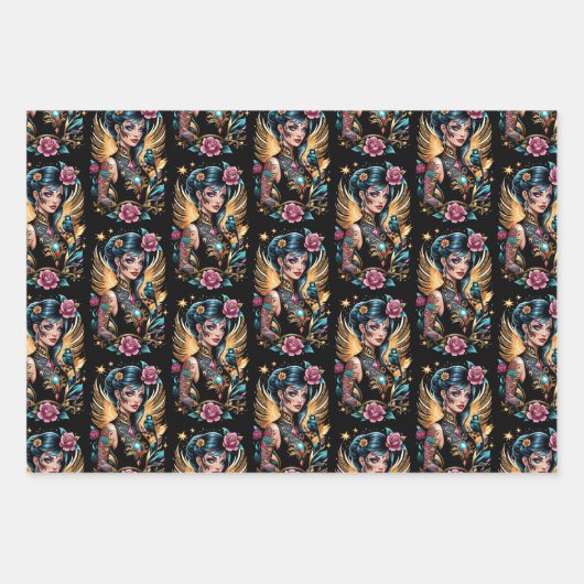 Tattoos und Rose 2 Geschenkpapier Set (Vorderseite)