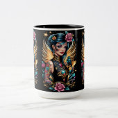 Tattoos und Rose 2 Zweifarbige Tasse (Mittel)