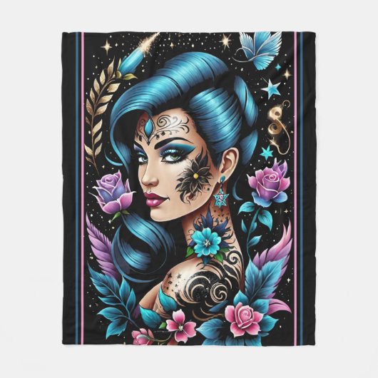 Tattoos und Rose Fleecedecke (Vorderseite)