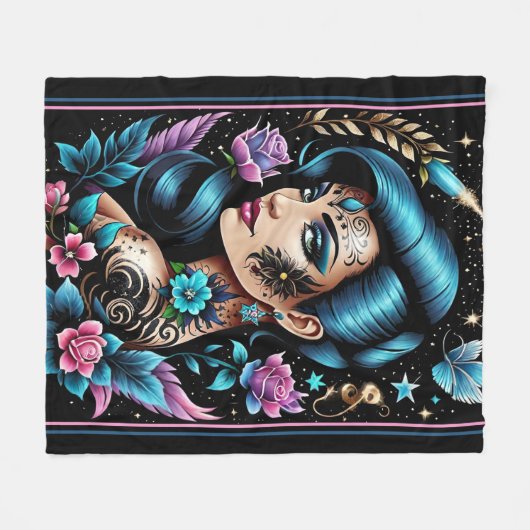 Tattoos und Rose Fleecedecke (Vorderseite (Horizontal))