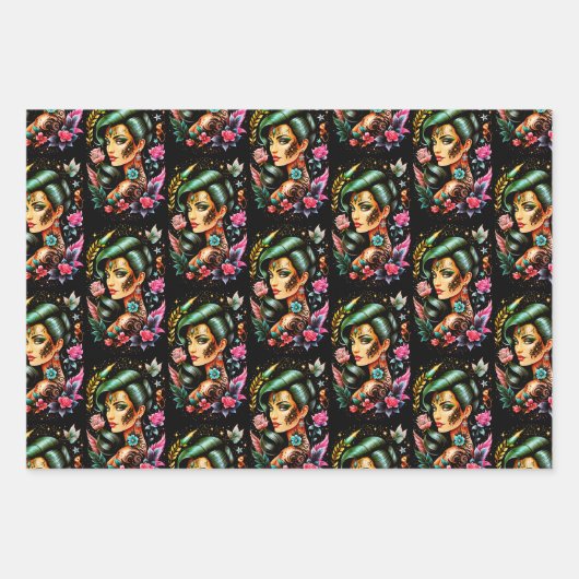 Tattoos und Rose Geschenkpapier Set (Vorderseite 3)