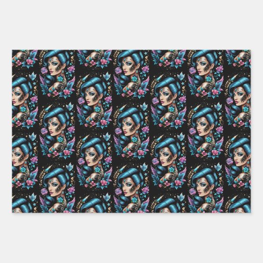 Tattoos und Rose Geschenkpapier Set (Vorderseite)