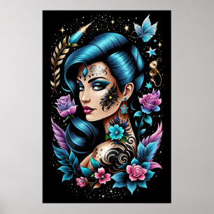Tattoos und Rose Poster
