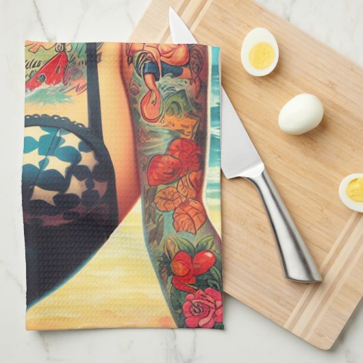 Tattoot Beach Button-up Geschirrtuch (Viertel Falte)